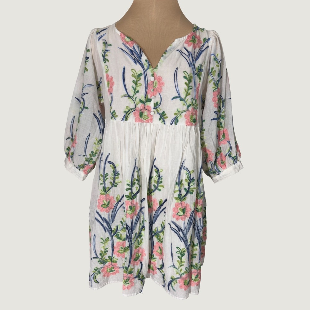 3294 | Hayden Los Angeles White Floral Embroidered Gauzy Mini Dress Womens Small